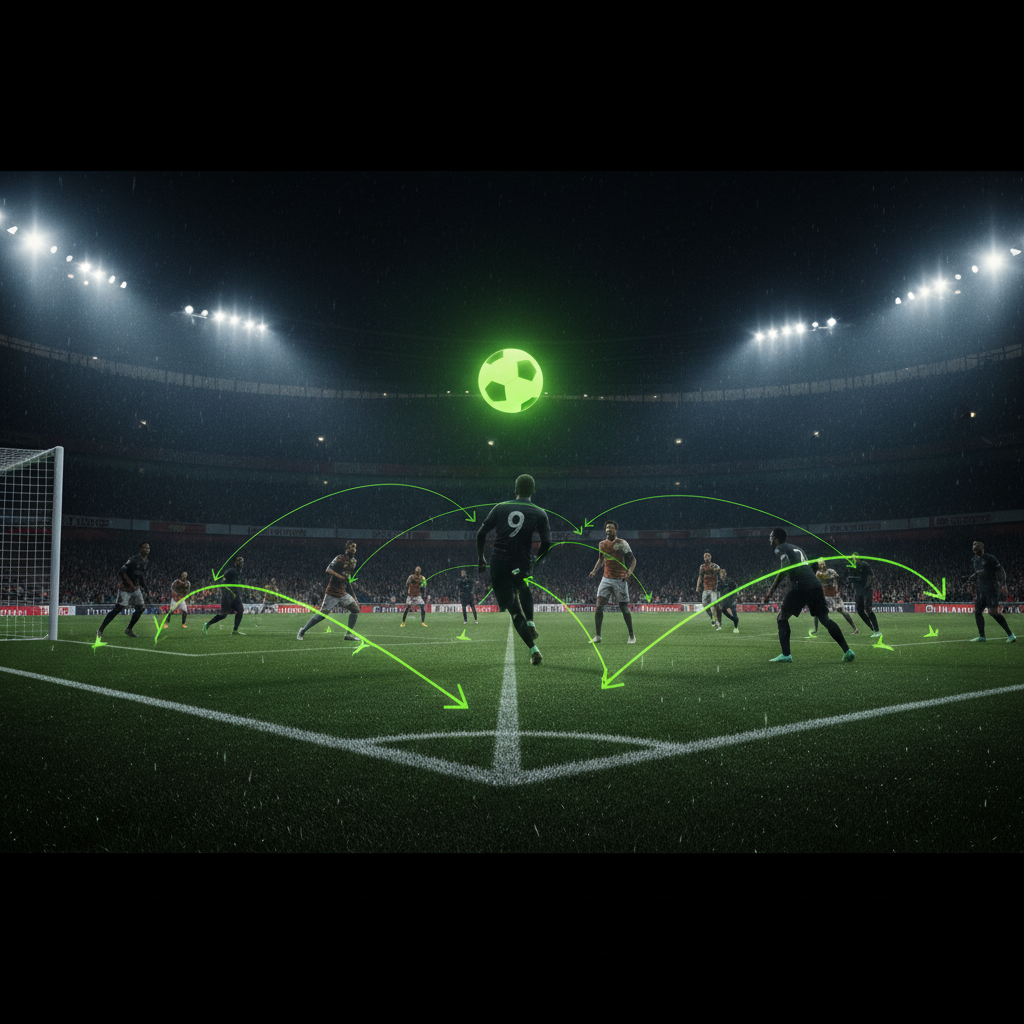 Arsenal's set-piece coach Nicolas Jover planning a corner kick routine on a tactics board.